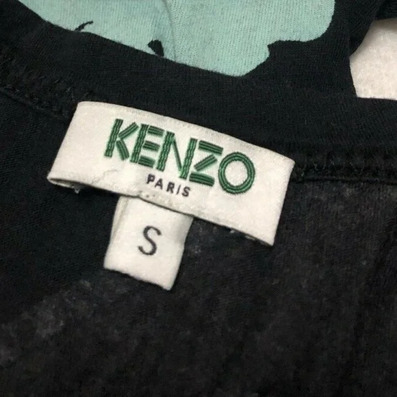 KENZO sz S Black Long Tank Top Side Slits Blue Fish - Picture 6 of 8